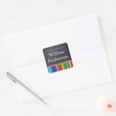 Chalkboard Pencils Name Bookplaat Vierkante Sticker (Envelop)