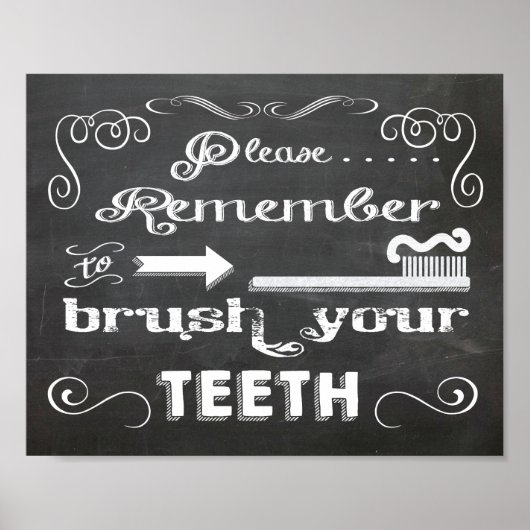 Chalkboard Penseel uw tanden poster (Voorkant)