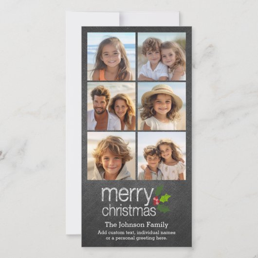 Chalkboard Photo Collage Merry kerst Holly Feestdagenkaart (Voorkant)