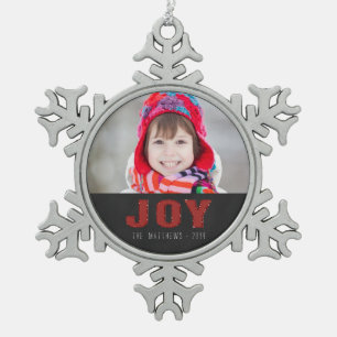 Chalkboard Photo Holiday Greeting   Rode Joy Tin Sneeuwvlok Ornament