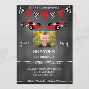 Chalkboard Photo Race Car Anniversaire Invitation