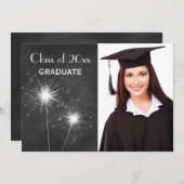 Chalkboard Photo Sparkler Graduation Faire-part (Devant / Derrière)