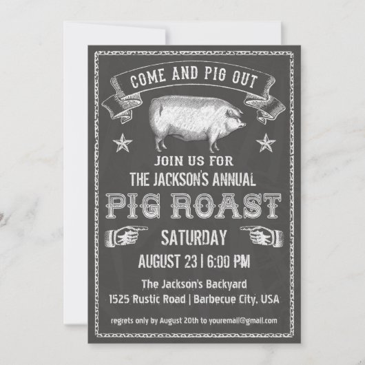 Chalkboard Pig Roast Invitation Kaart (Voorkant)