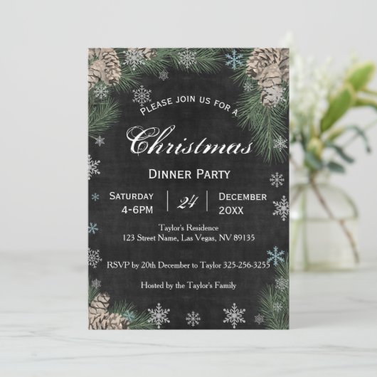 Chalkboard Pinecones Noël Fête Invitation (Debout devant)