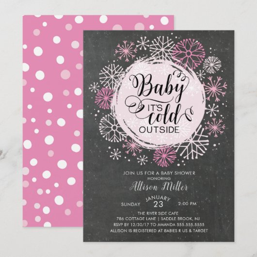 Chalkboard Pink Baby C'est froid dehors Invitation (Devant / Derrière)