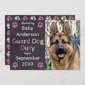 Chalkboard Pink Baby Chien Grossesse Faire-part (Devant / Derrière)