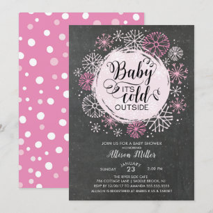 Chalkboard Pink Baby Het is koud Buiten Uitnodigin Kaart