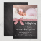 Chalkboard Pink Bow Girl Baby Faire-part de naissa (Devant / Derrière)