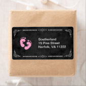 Chalkboard Pink Feet Baby shower Adreslabel Etiket (Insitu)