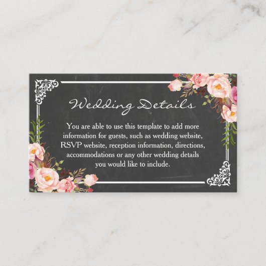 Chalkboard Pink Floral Wedding Insert Kaart (Voorkant)