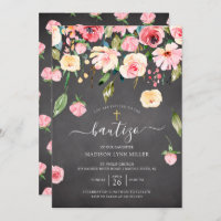 Chalkboard Pink Peonies Floral Spain Baptisme