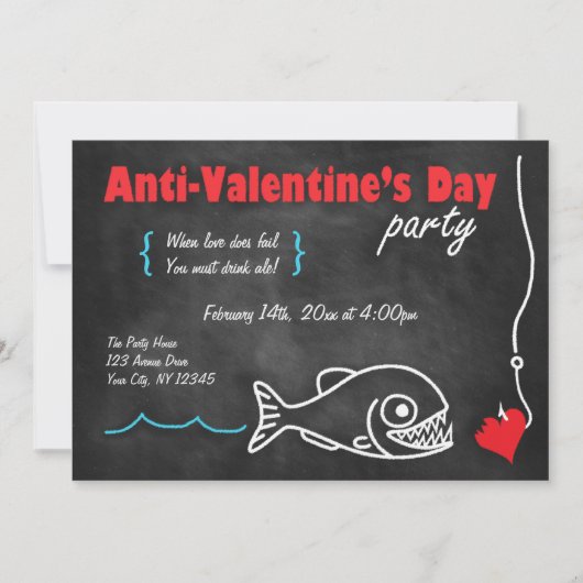 Chalkboard Piranha Anti-Valentijnsdag Invitations Kaart (Voorkant)