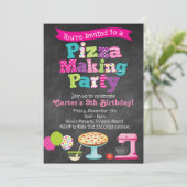 Chalkboard Pizza Making Party Invitation (Girl's) Kaart (Staand voorkant)
