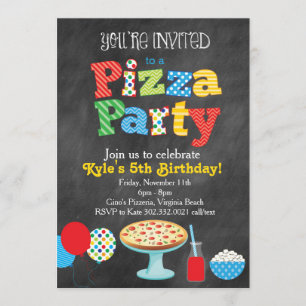 Chalkboard Pizza Party Invitation (primaire kleure Kaart