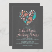 chalkboard plage mariage invitation coeur de mer (Devant / Derrière)