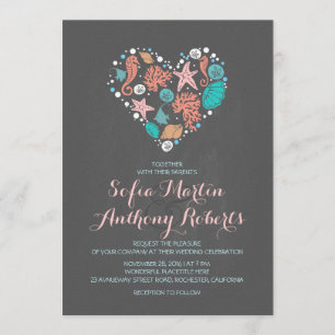 chalkboard plage mariage invitation coeur de mer