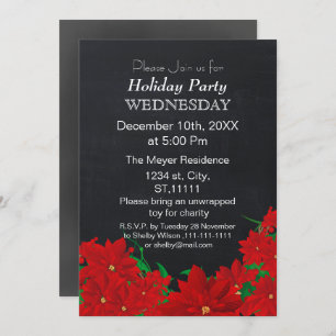 Chalkboard Poinsettias Fête de Vacances Invitation