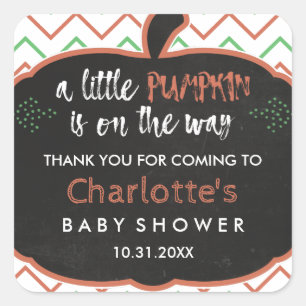 Chalkboard pompoen & Chevron Baby shower Dank u Vierkante Sticker