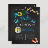 Chalkboard Pool Party 1er Anniversaire Invitation (Devant / Derrière)