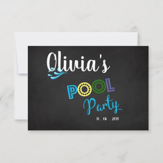 Chalkboard Pool Party Verjaardag Bedankt Card (Achterkant)