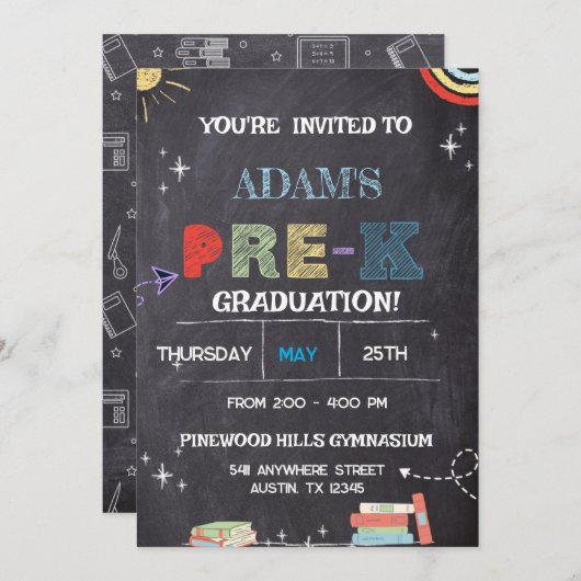 Chalkboard pre-k Afstuderen Invitation Kaart (Voorkant / Achterkant)