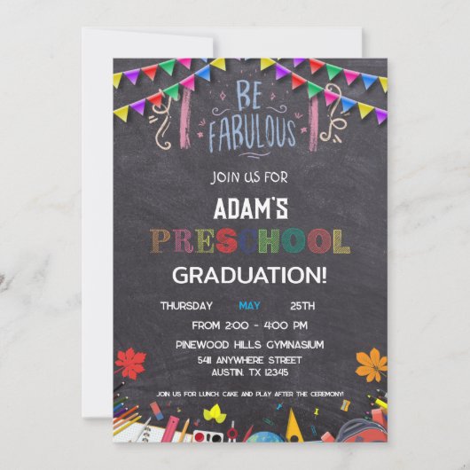 Chalkboard Preschool Afstuderen Invitation Kaart (Voorkant)