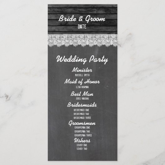 Chalkboard Programme de mariage en bois noir (Devant)