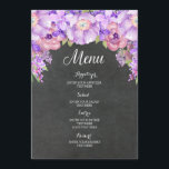 Chalkboard Purple Aquarelle Florale Menu Mariage<br><div class="desc">Menu mariage pour le dîner dans un motif rustique en damier avec des fleurs sauvages d'aquarelle vintage lavande.</div>