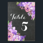 Chalkboard Purple Florple Mariage Numéro de table<br><div class="desc">Cartes de numéro de table dans un motif rustique en damier avec fleurs vintages d'aquarelle violette. Customisez ces cartes avec vos numéros de table pour un ajout spécial à vos tables mariages. Convient également pour les anniversaires et fêtes d'anniversaire.</div>
