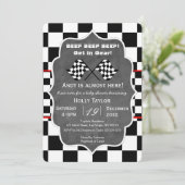 Chalkboard Racing Baby shower Invitation Kaart (Staand voorkant)