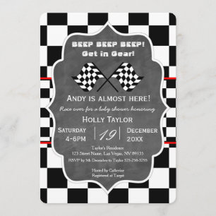 Chalkboard Racing Baby shower Invitation Kaart