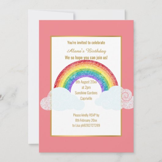 CHALKBOARD RAINBOW CLOUD PINK BIRTHDAY INVITATION KAART (Voorkant)