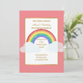 CHALKBOARD RAINBOW CLOUD PINK BIRTHDAY INVITATION KAART (Staand voorkant)