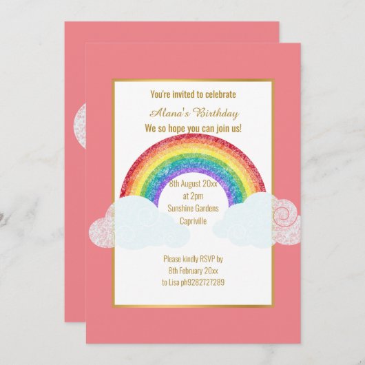 CHALKBOARD RAINBOW CLOUD PINK BIRTHDAY INVITATION KAART (Voorkant / Achterkant)