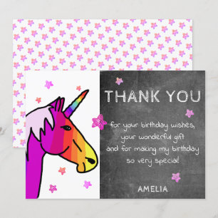 Chalkboard Rainbow Unicorn Carte de remerciements