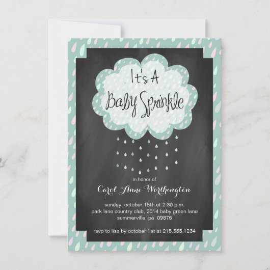 Chalkboard Raindrop Baby Sprinkle Uitnodiging (Voorkant)