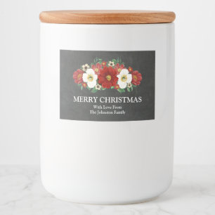 Chalkboard Red Floral-kerstlabel Voedselcontainer Etiket