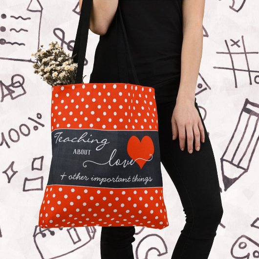 Chalkboard Red White Polka Dots Teacher Canvas tas