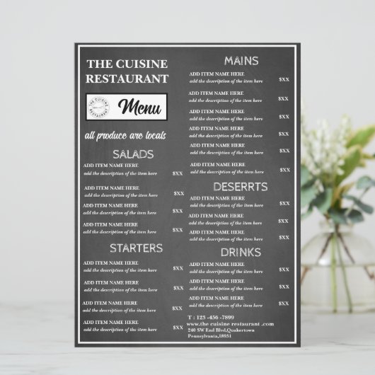 Chalkboard Restaurant Logo Menu (Staand voorkant)