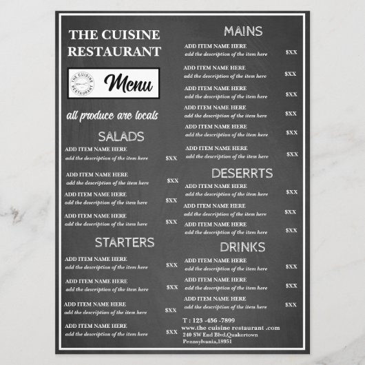Chalkboard Restaurant Logo Menu (Voorkant)
