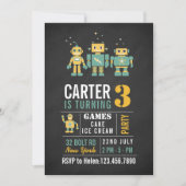 Chalkboard Robots Verjaardagsfeestje Uitnodiging (Voorkant)