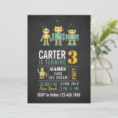 Chalkboard Robots Verjaardagsfeestje Uitnodiging (Staand voorkant)