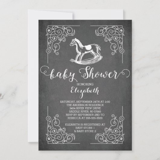 Chalkboard Rocse Horse Baby shower Invitation (Devant)