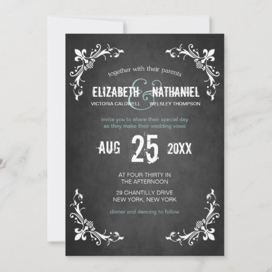 Chalkboard  Romance Wedding Uitnodiging (Voorkant)