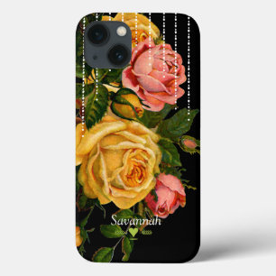 Chalkboard Romantic Heirloom Floral Rozen iPhone 13 Hoesje