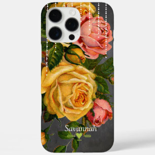Chalkboard Romantic Heirloom  Floral Rozen iPhone 16 Pro Max Hoesje