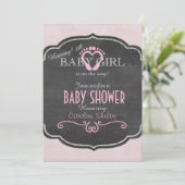 Chalkboard Rose Baby Girl Heart Shower Invitation (Debout devant)
