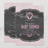Chalkboard Rose Baby Girl Heart Shower Invitation (Devant / Derrière)
