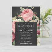 Chalkboard Rose Rose Flower Invitation Baby shower (Debout devant)
