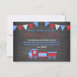 Chalkboard Rouge et Bleu Train Anniversaire Merci